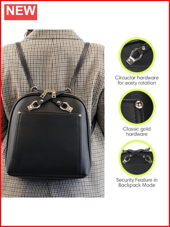 Convertible Vegan Leather Backpack Purse for Women - Faux Leather Shoulder Bag main image 4